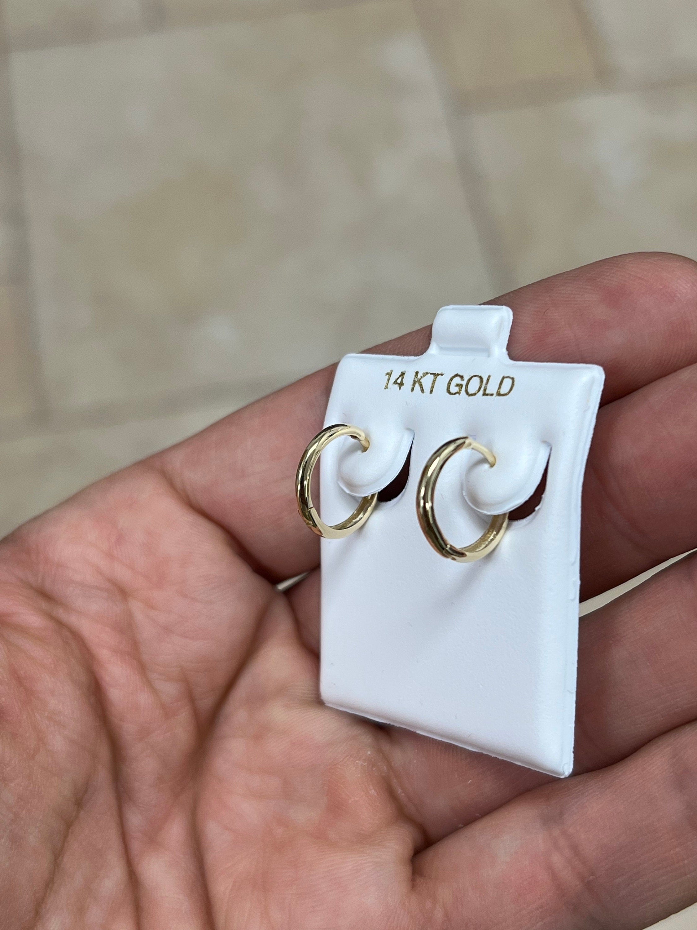 14k Gold Simple Polished Hoop Earrings for Women - 14mm Classic Huggies - 14k Solid Yellow Gold - Fine Jewelry, Hypoallergenic