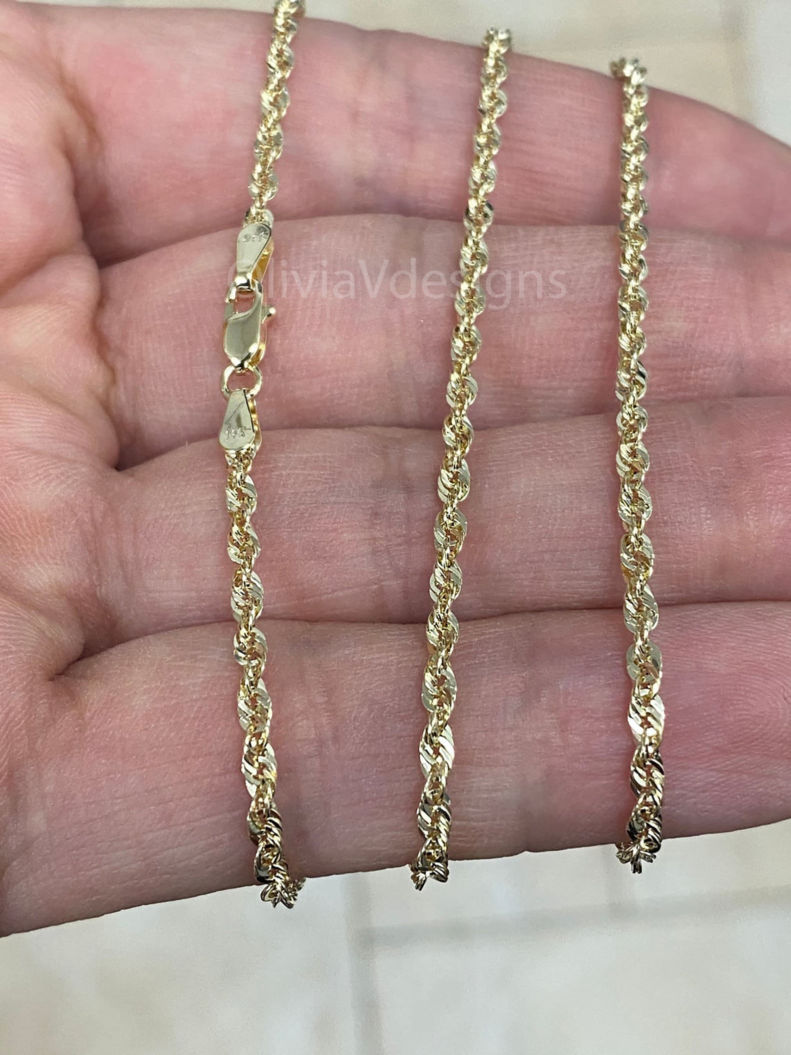 14k Gold Sparkle Rope Chain, 2.00mm Light Weight Necklace ,Everyday Chain, Twist Rope Chain, 16" 18'' 20'' 22'', Gift