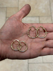 14k Gold Tri Color Round Gold Hoop Earrings 24mm 27mm / Classic Hoops, Everyday Earrings, Gift For Her, 14k Yellow Gold Rose White Gold