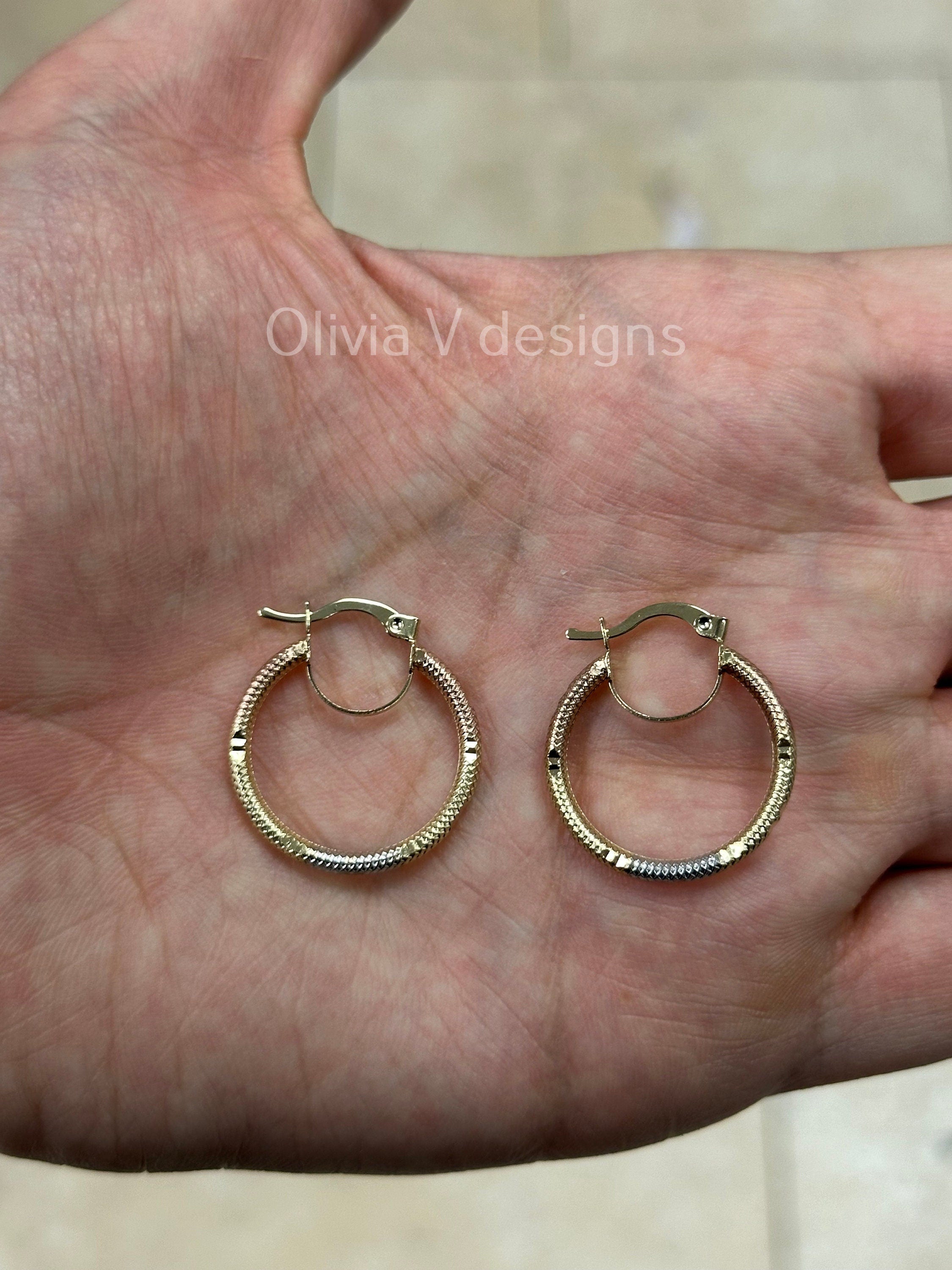 14k Gold Tri Color Round Gold Hoop Earrings 24mm / Classic Hoops, Everyday Earrings, Gift For Her, 14k Yellow Gold Rose White Gold