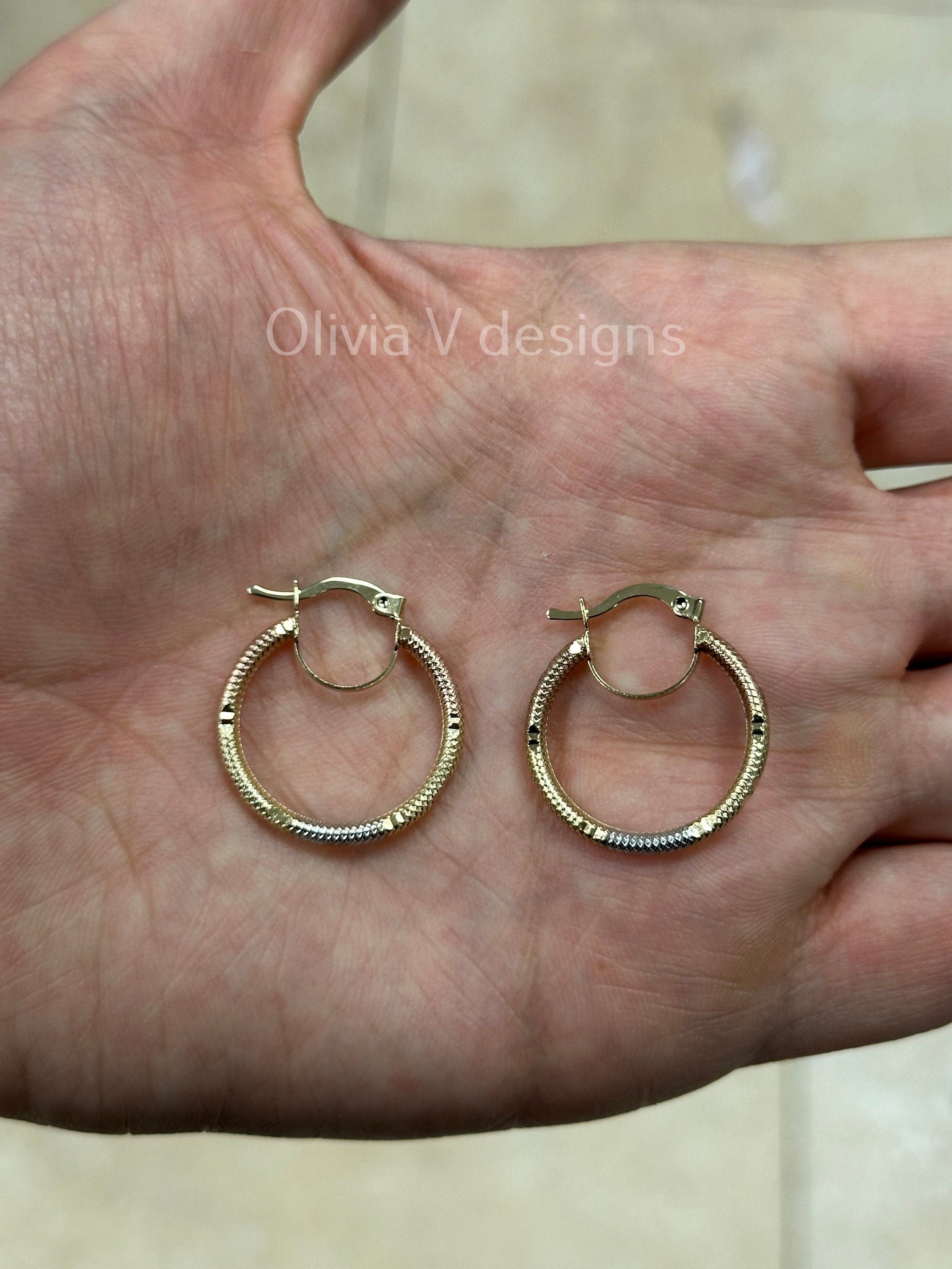 14k Gold Tri Color Round Gold Hoop Earrings 24mm / Classic Hoops, Everyday Earrings, Gift For Her, 14k Yellow Gold Rose White Gold