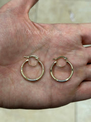 14k Gold Tri Color Round Gold Hoop Earrings 24mm / Classic Hoops, Everyday Earrings, Gift For Her, 14k Yellow Gold Rose White Gold
