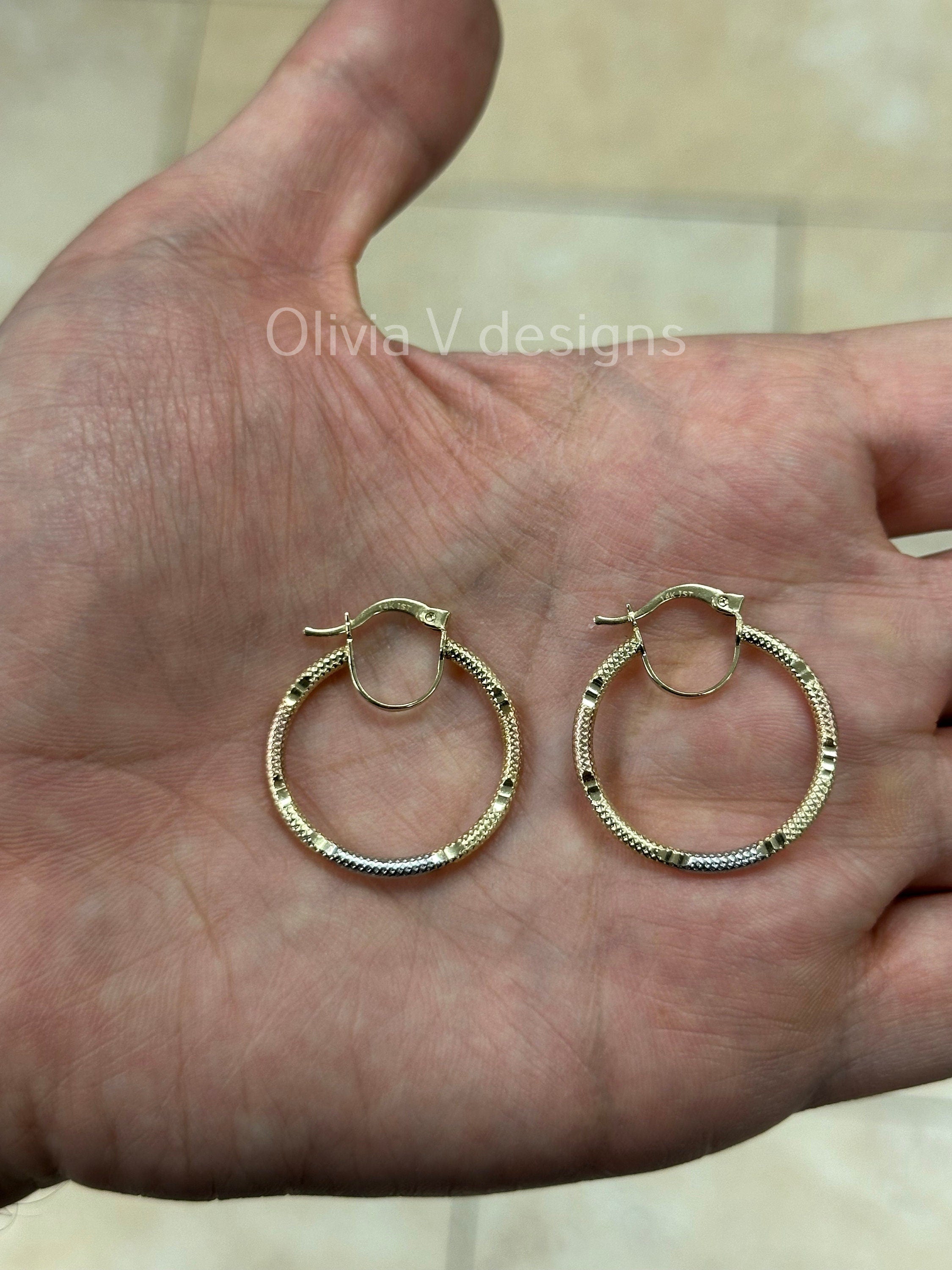 14k Gold Tri Color Round Gold Hoop Earrings 27mm / Classic Hoops, Everyday Earrings, Gift For Her, 14k Yellow Gold Rose White Gold