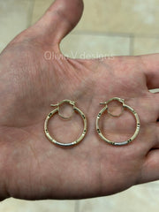 14k Gold Tri Color Round Gold Hoop Earrings 27mm / Classic Hoops, Everyday Earrings, Gift For Her, 14k Yellow Gold Rose White Gold