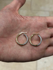 14k Gold Two-Tone Round Gold Hoop Earrings 22mm /Classic Hoops, Everyday Earrings, Gift for her, 14k Yellow Gold, Textured Hoops