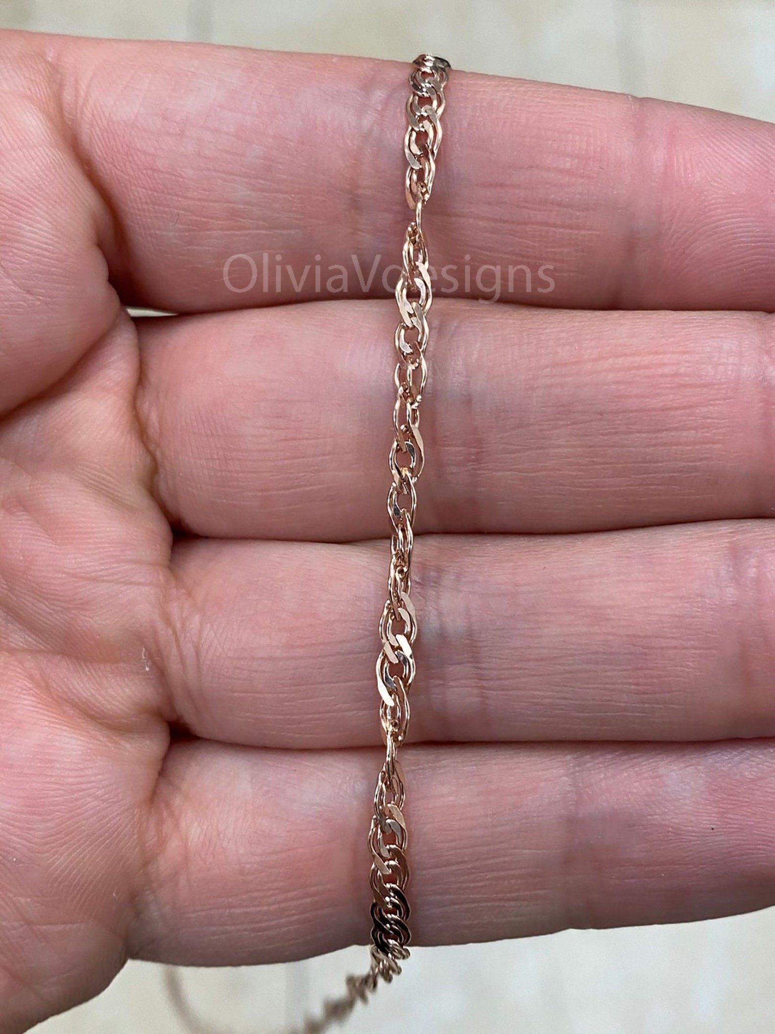 14k Rose Gold Over 925 Sterling Silver 3mm Twisted Nona Chain, Sterling Chain, 925