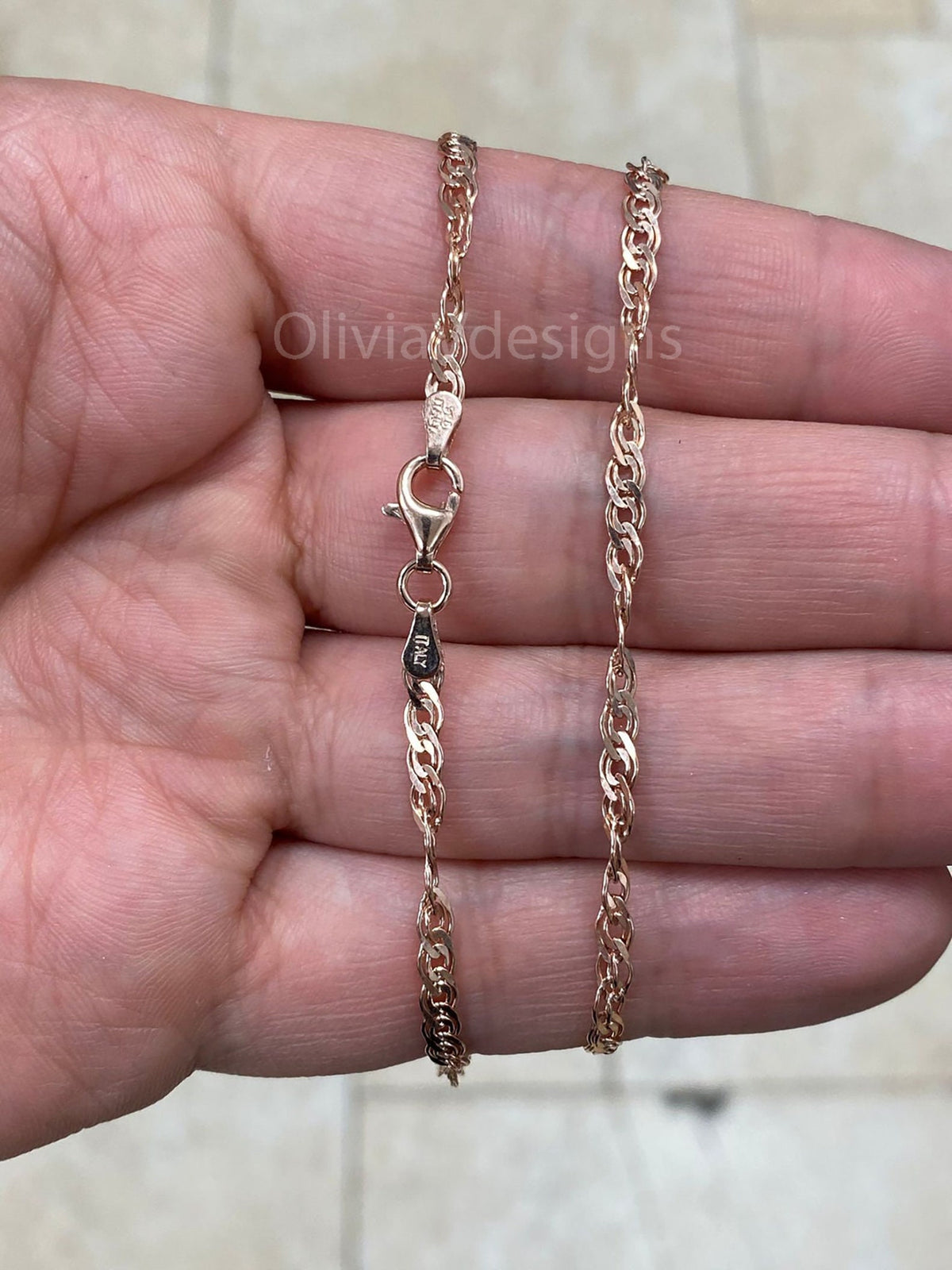 14k Rose Gold Over 925 Sterling Silver 3mm Twisted Nona Chain, Sterling Chain, 925