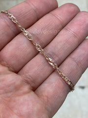 14k Rose Gold Over 925 Sterling Silver 3mm Twisted Nona Chain, Sterling Chain, 925
