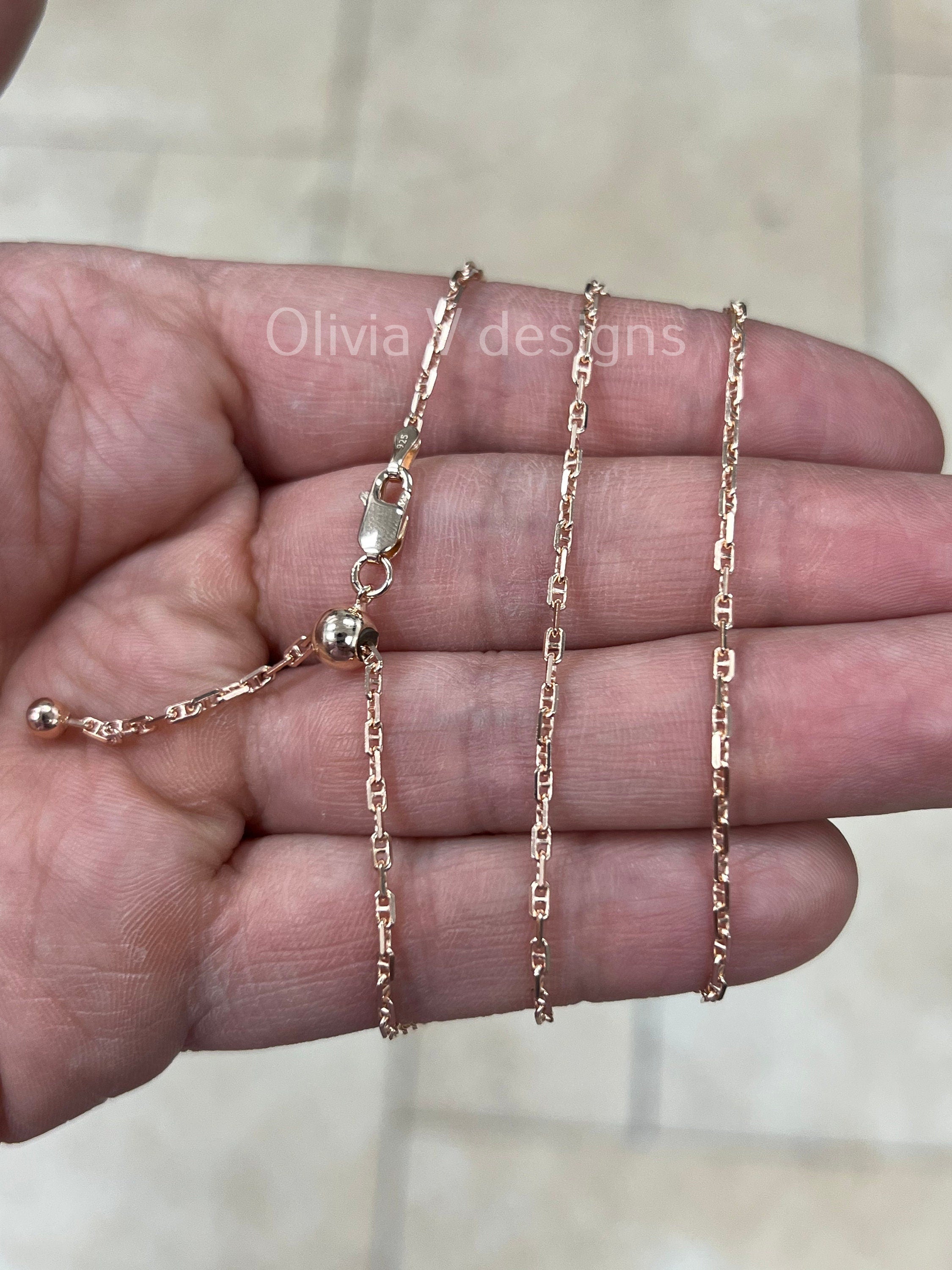 14k Rose Gold Over 925 Sterling Silver Anchor Mariner Link Adjustable Chain Necklace 24" 2mm, 925 Sterling Silver, Anchor Chain