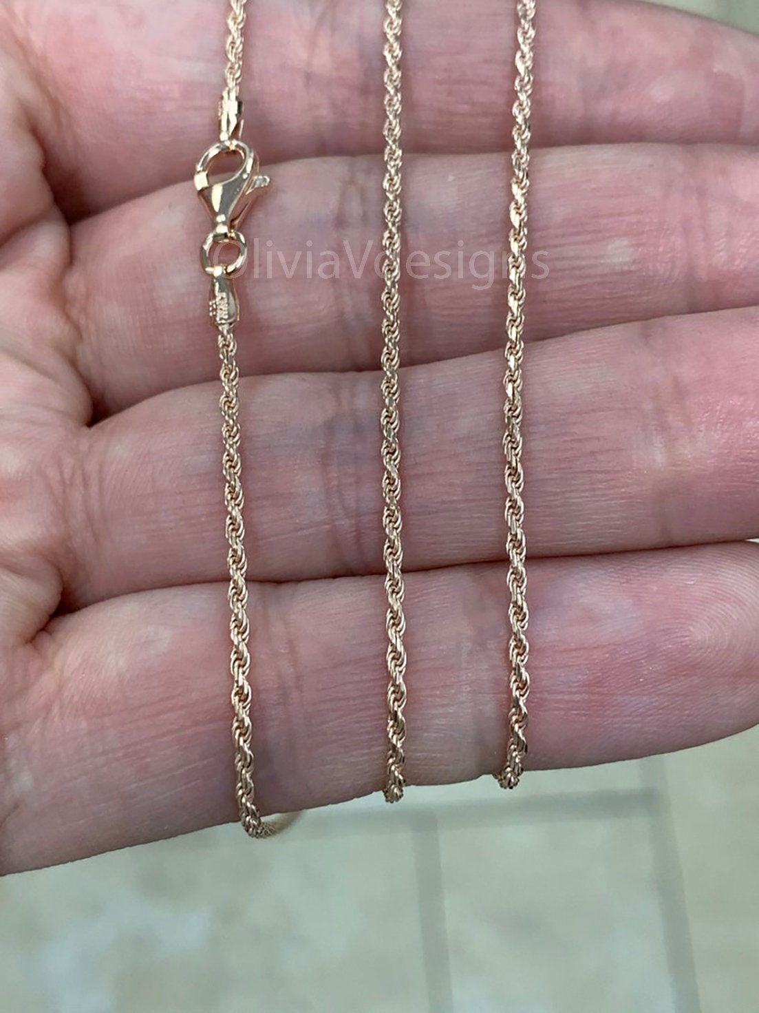 14k Rose Gold Over 925 Sterling Silver Italian Rope Chain, 1.5mm, Diamond Cut, Necklace, Made in Italy, Gift For Him, Gift For Her, Rope