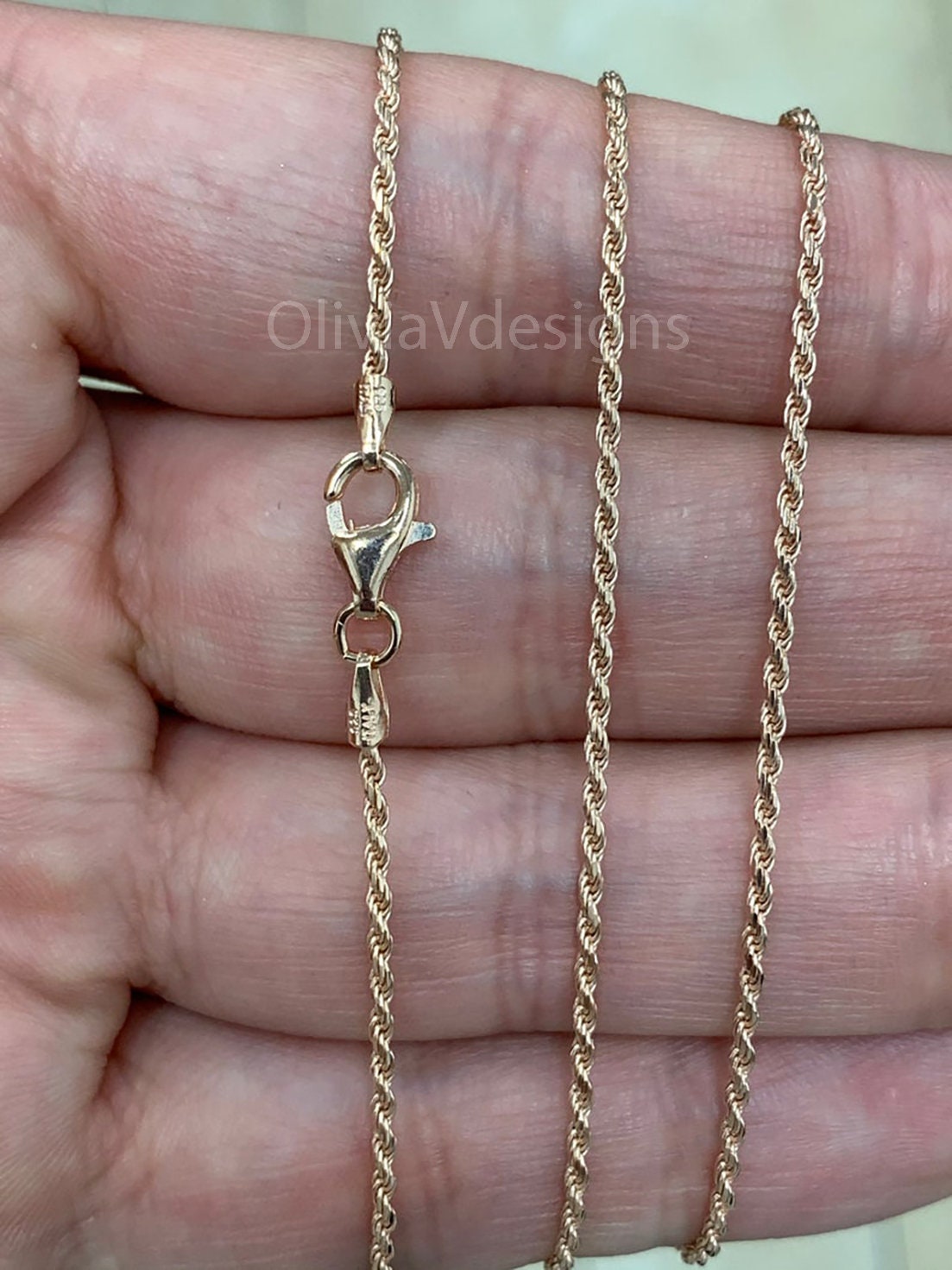14k Rose Gold Over 925 Sterling Silver Italian Rope Chain, 1.5mm, Diamond Cut, Necklace, Made in Italy, Gift For Him, Gift For Her, Rope