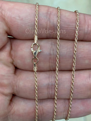 14k Rose Gold Over 925 Sterling Silver Italian Rope Chain, 1.5mm, Diamond Cut, Necklace, Made in Italy, Gift For Him, Gift For Her, Rope