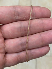 14k Rose Gold Over 925 Sterling Silver Necklace, 1.3mm Sterling Silver Spiga Wheat  Necklace, Men's Chain, Flexible Wheat Chain