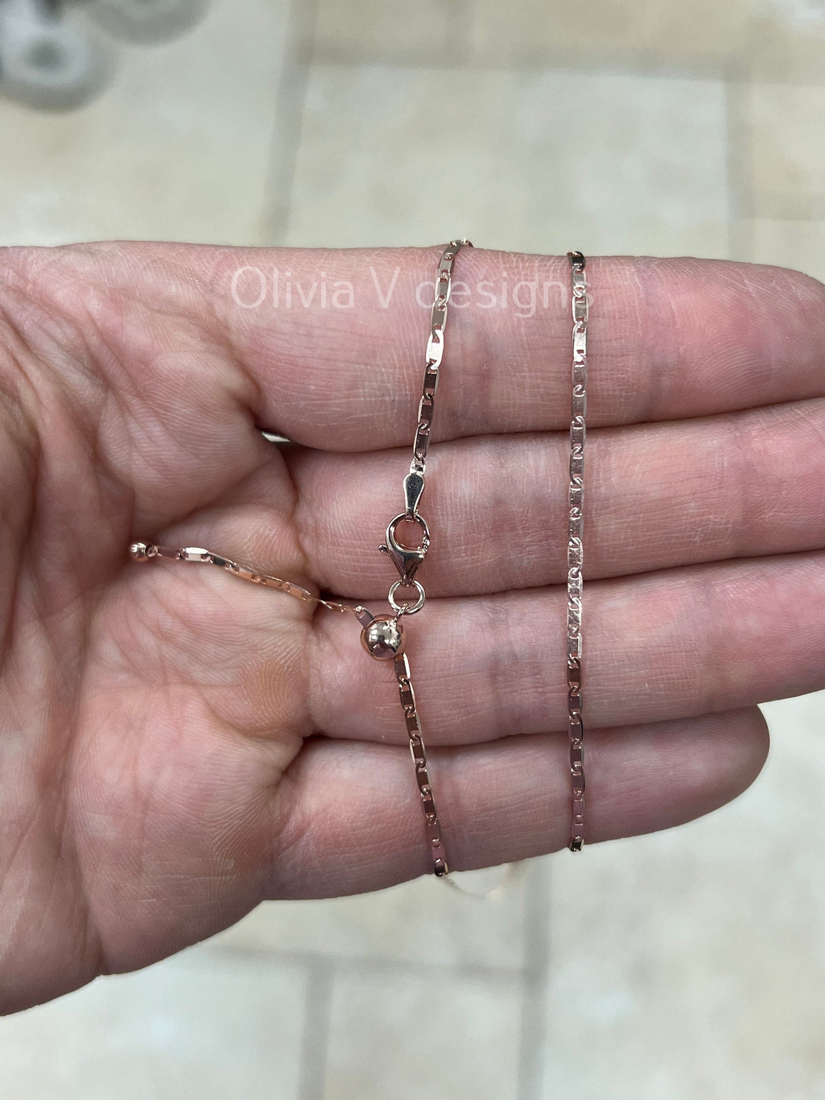 14k Rose Gold Over 925 Sterling Silver Solid Valentino Adjustable Chain Necklace 24" 1.5mm, 925 Sterling Silver, Valentino