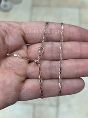 14k Rose Gold Over 925 Sterling Silver Solid Valentino Adjustable Chain Necklace 24" 1.5mm, 925 Sterling Silver, Valentino