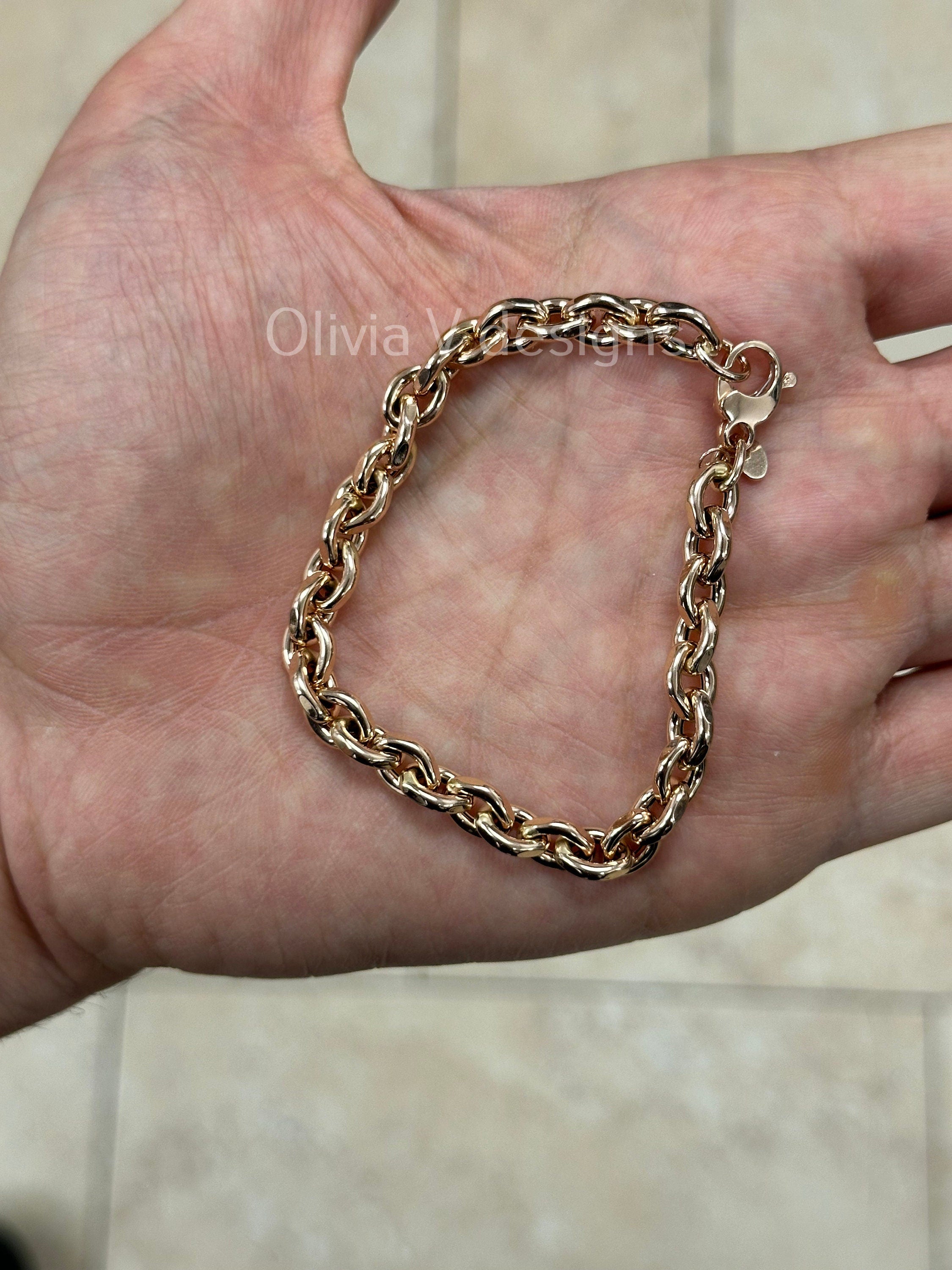 14k Rose Gold Thick Flat Oval Link Chain Bracelet, Italian Handcrafted, 14k Solid Link Bracelet, Gift