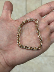 14k Rose Gold Thick Flat Oval Link Chain Bracelet, Italian Handcrafted, 14k Solid Link Bracelet, Gift