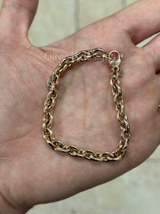 14k Rose Gold Thick Flat Oval Link Chain Bracelet, Italian Handcrafted, 14k Solid Link Bracelet, Gift