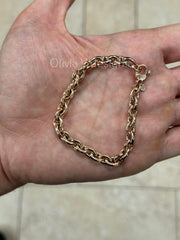 14k Rose Gold Thick Flat Oval Link Chain Bracelet, Italian Handcrafted, 14k Solid Link Bracelet, Gift