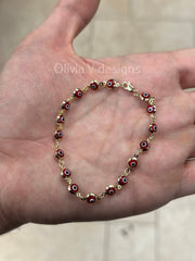 14k Solid Gold Evil Eye Bracelet Red Eye Station Bracelet, Minimalist Bracelet, Protection From Eye, Good Luck Charm
