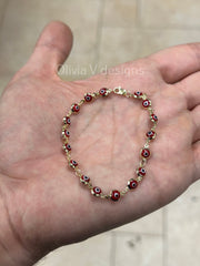 14k Solid Gold Evil Eye Bracelet Red Eye Station Bracelet, Minimalist Bracelet, Protection From Eye, Good Luck Charm