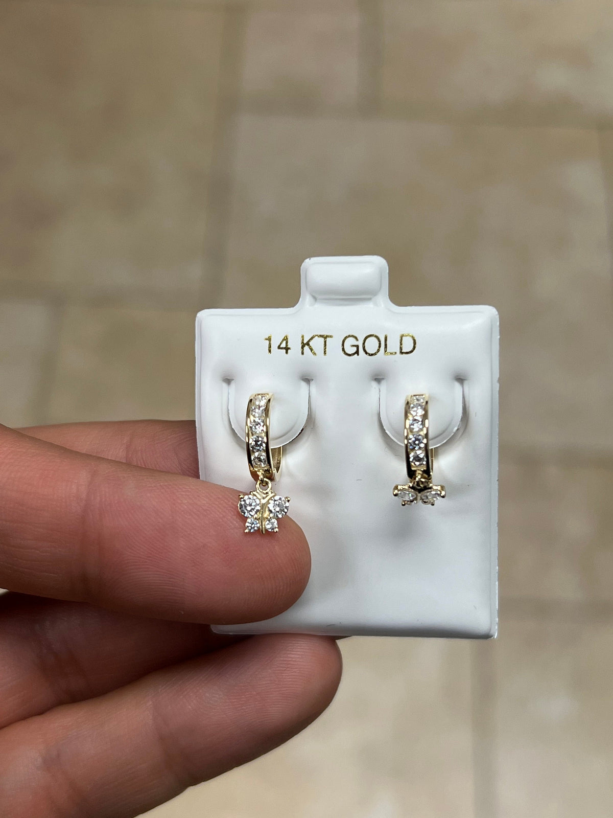 14k Solid Yellow Gold 15mm CZ Butterfly Huggie Earrings Hoop Earrings, CZ Pave Ear Cuff, Pave Hoops, Butterfly, Huggies, Cuffs