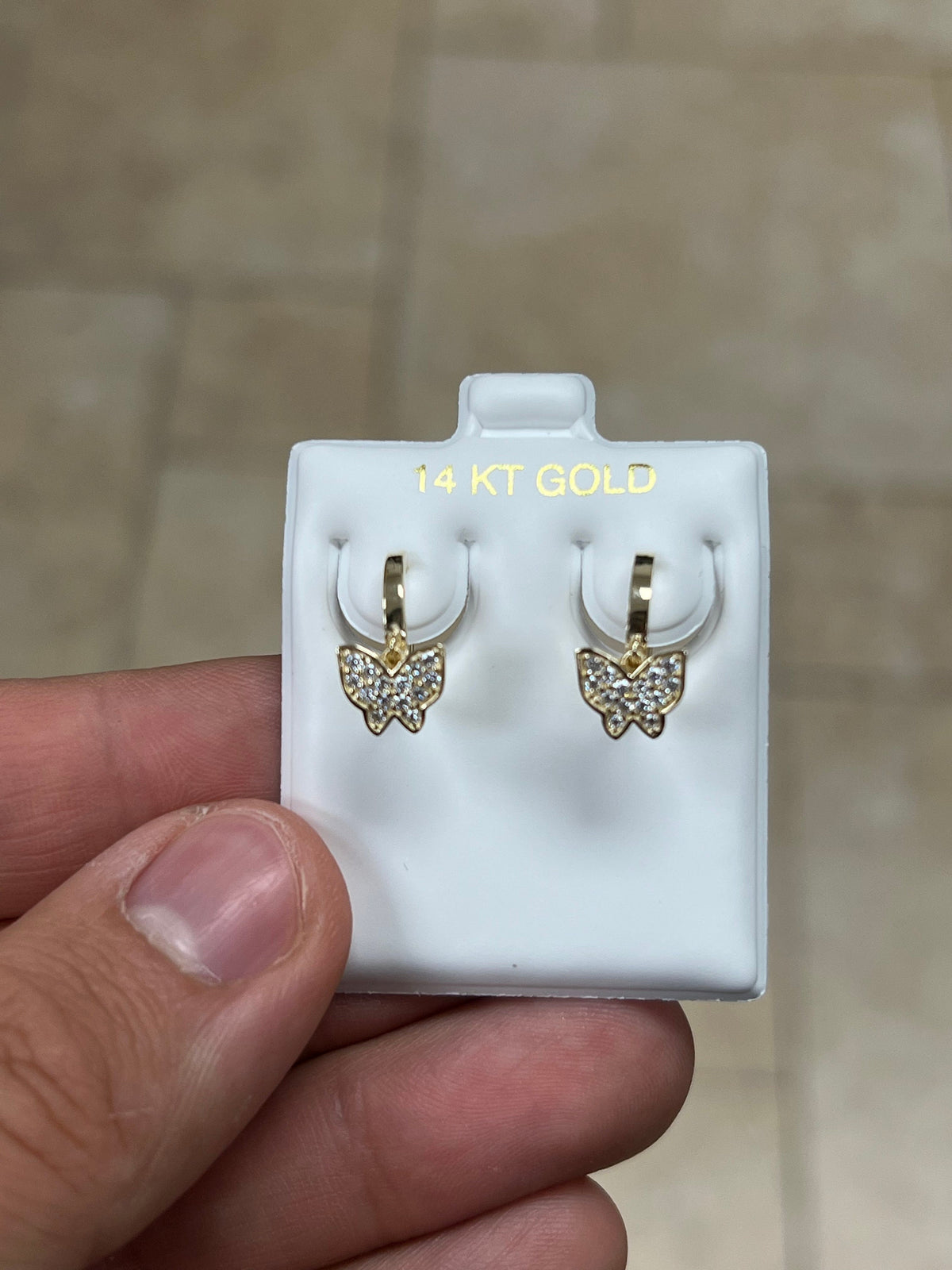 14k Solid Yellow Gold 16MM CZ Butterfly Huggie Earrings Hoop Earrings, CZ Pave Ear Cuff, Pave Hoops, Butterfly, Huggies, Cuffs