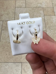 14k Solid Yellow Gold 16MM CZ Butterfly Huggie Earrings Hoop Earrings, CZ Pave Ear Cuff, Pave Hoops, Butterfly, Huggies, Cuffs