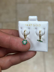 14k Solid Yellow Gold 18mm Emerald Flower Huggie Earrings Hoop Earrings, CZ Pave Ear Cuff, Pave, Flowers, Huggies, Cuffs, Emerald Birthstone