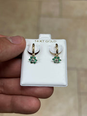 14k Solid Yellow Gold 18mm Emerald Flower Huggie Earrings Hoop Earrings, CZ Pave Ear Cuff, Pave, Flowers, Huggies, Cuffs, Emerald Birthstone