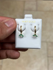 14k Solid Yellow Gold 18mm Emerald Flower Huggie Earrings Hoop Earrings, CZ Pave Ear Cuff, Pave, Flowers, Huggies, Cuffs, Emerald Birthstone