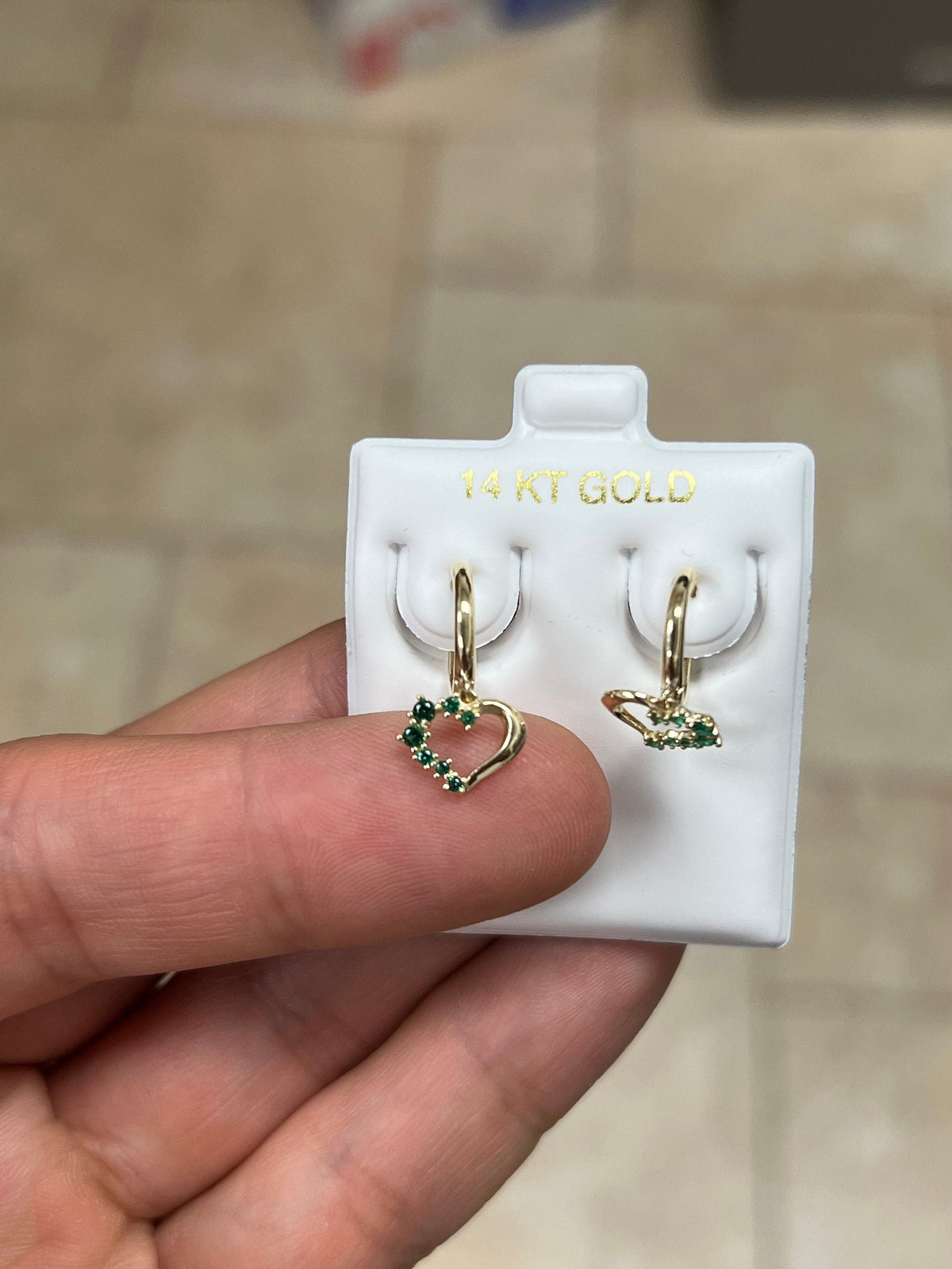 14k Solid Yellow Gold 18mm Emerald Heart Dangle Huggie Earrings Hoop Earrings, CZ Pave, Pave Hoops, Flowers, Huggies, Emerald Birthstone