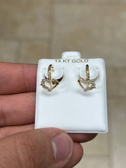 14k Solid Yellow Gold 18mm Heart Dangle Huggie Earrings Hoop Earrings, CZ Pave, Pave Hoops, Flowers, Huggies, Birthstone, Diamond