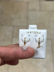 14k Solid Yellow Gold 18mm Rose Flower Huggie Earrings Hoop Earrings, CZ Pave Ear Cuff, Pave Hoops, Flowers, Huggies, Cuffs, Rose Birthstone