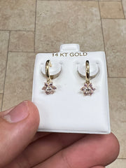 14k Solid Yellow Gold 18mm Rose Flower Huggie Earrings Hoop Earrings, CZ Pave Ear Cuff, Pave Hoops, Flowers, Huggies, Cuffs, Rose Birthstone