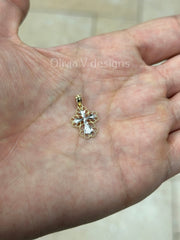 14k Two Tone Gold Diamond Cut Cross Pendant, Jesus, Crucifix, Christ - Genuine 14k White Gold - Religious Pendant Gift, Baptism Gift