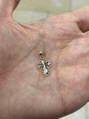 14k Two Tone Gold Diamond Cut Cross Pendant, Jesus, Crucifix, Christ - Genuine 14k White Gold - Religious Pendant Gift, Baptism Gift