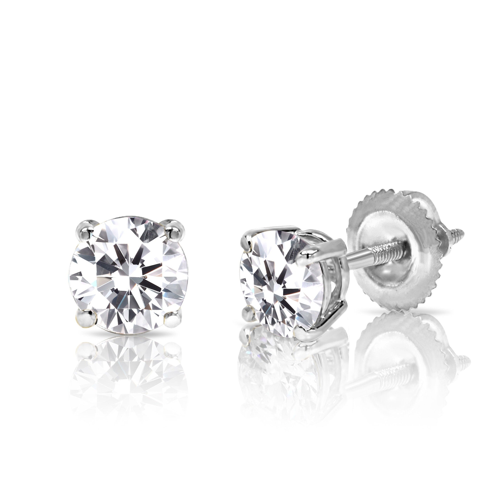 14k White Gold 2.00 Carat Round IGI Certified Lab Grown Diamond D Color VS1, Gift, Men Women Diamond Studs