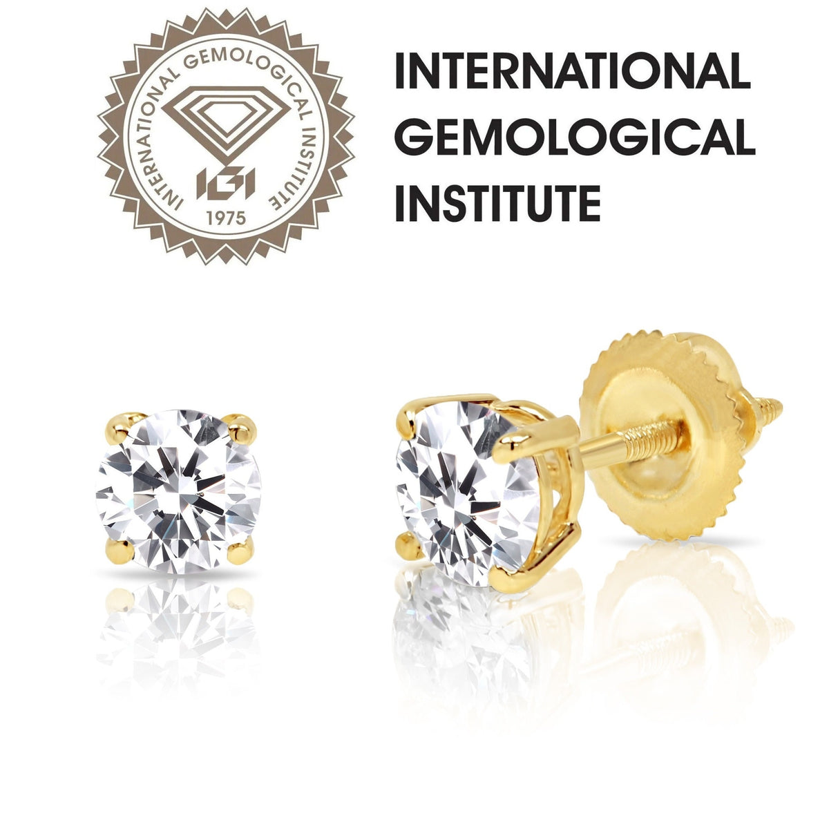 14k White Gold 3.00 Carat Round IGI Certified Lab Grown Diamond E Color VVS2 Gift, Men Women Diamond Studs