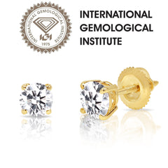 14k White Gold 3.00 Carat Round IGI Certified Lab Grown Diamond E Color VVS2 Gift, Men Women Diamond Studs