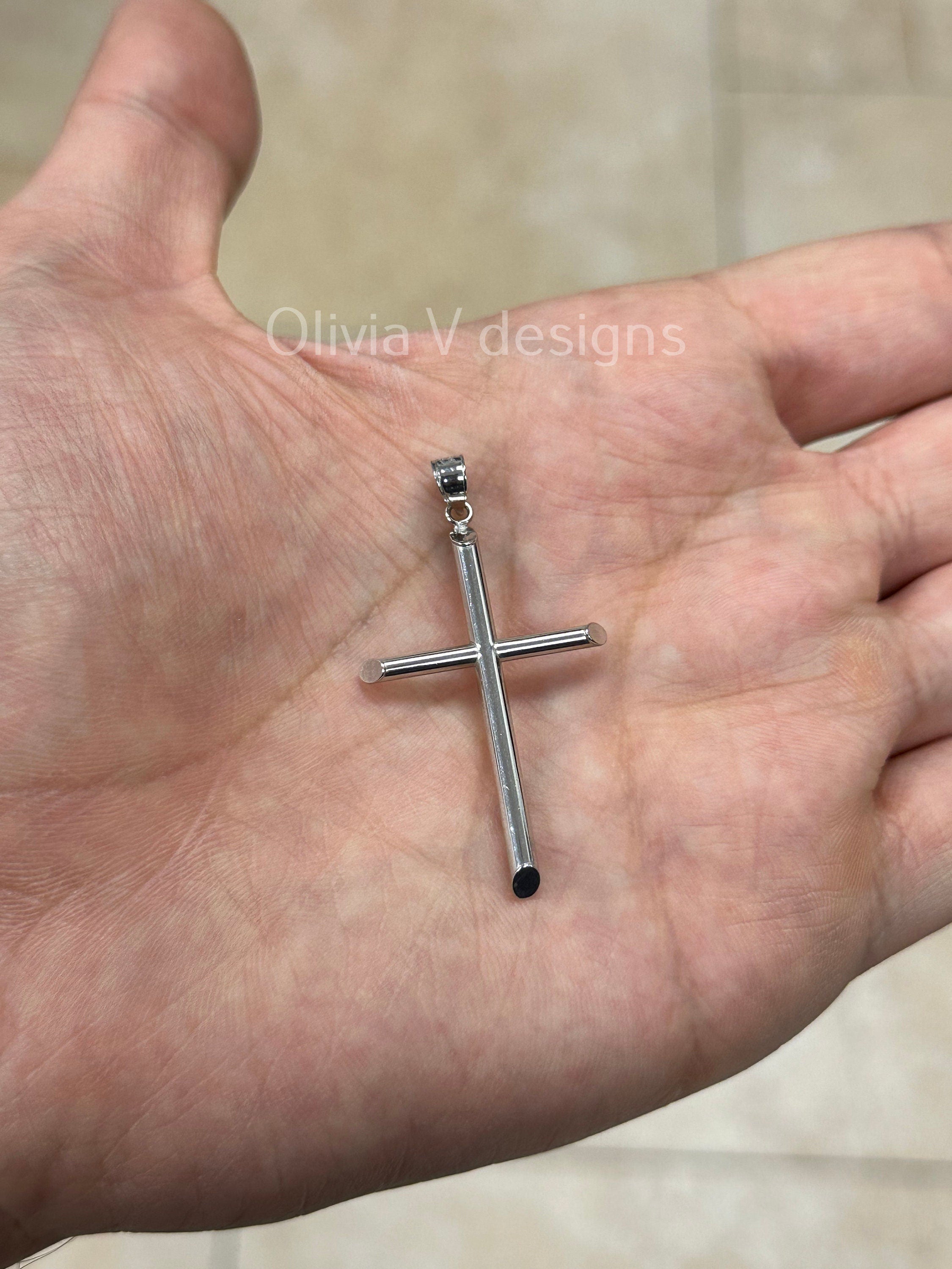 14k White Gold Cross Pendant, Jesus, Crucifix, Christ - Genuine 14k White Gold - Religious Pendant Gift, Baptism Gift, Christening