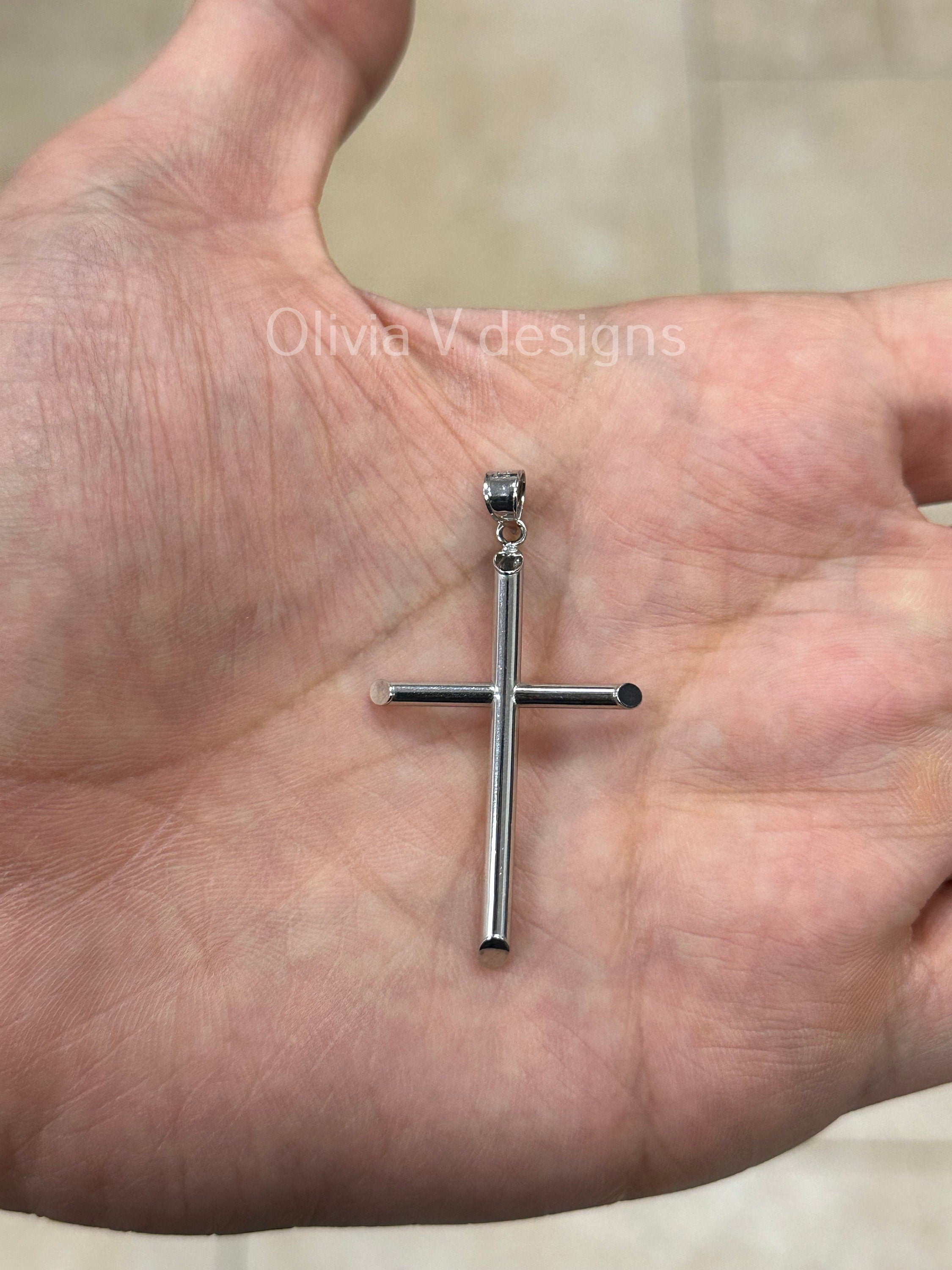 14k White Gold Cross Pendant, Jesus, Crucifix, Christ - Genuine 14k White Gold - Religious Pendant Gift, Baptism Gift, Christening