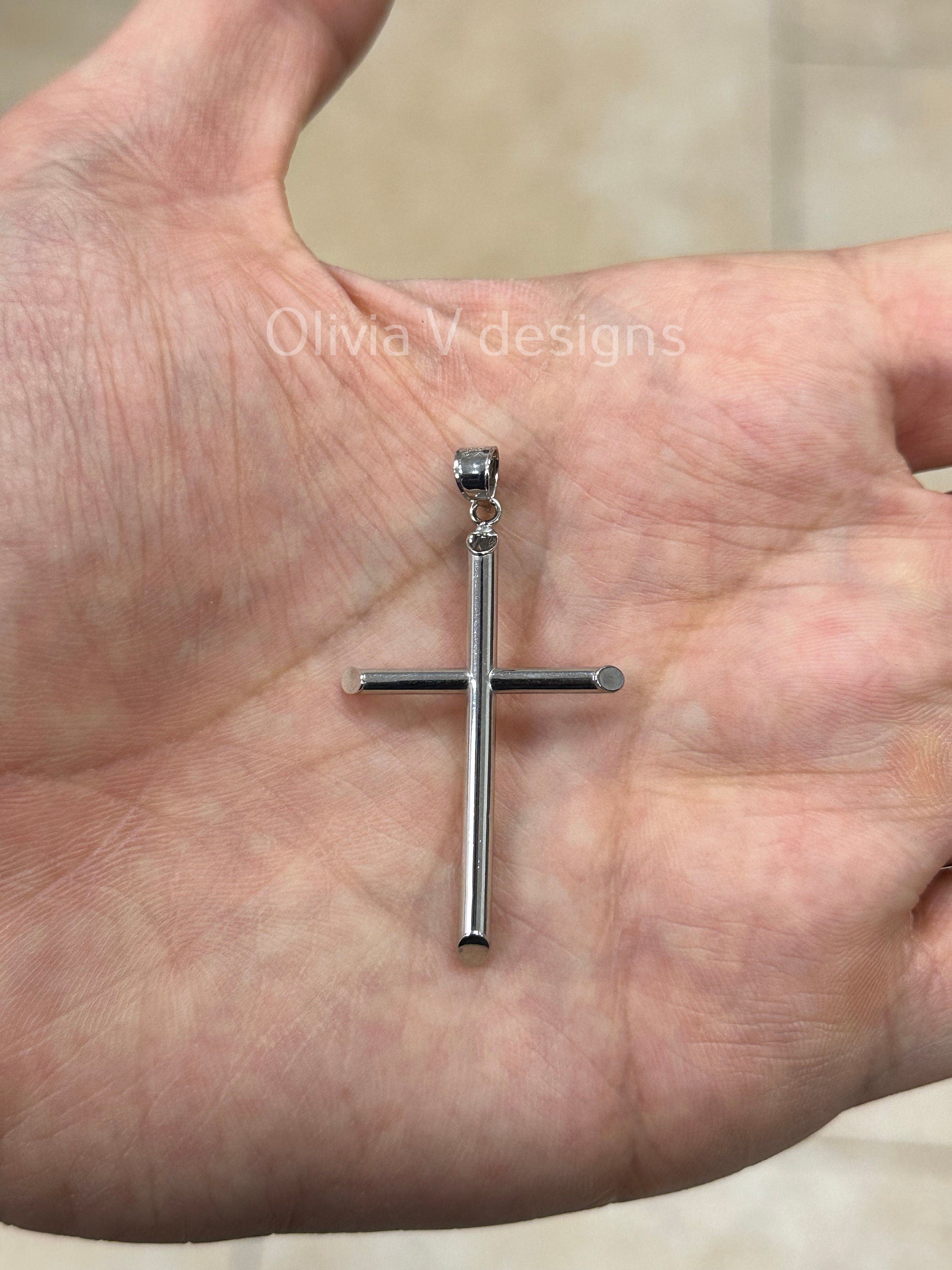 14k White Gold Cross Pendant, Jesus, Crucifix, Christ - Genuine 14k White Gold - Religious Pendant Gift, Baptism Gift, Christening