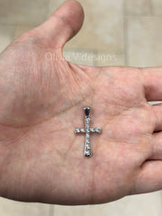 14k White Gold Diamond Cut Cross Pendant, Jesus, Crucifix, Christ - Genuine 14k White Gold - Religious Pendant Gift, Baptism Gift