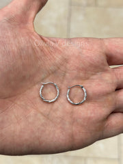 14k White Gold Diamond Cut Tube Hoop Earrings 14mm Classic Hoops, Everyday Earrings, Gift For Her, For Him