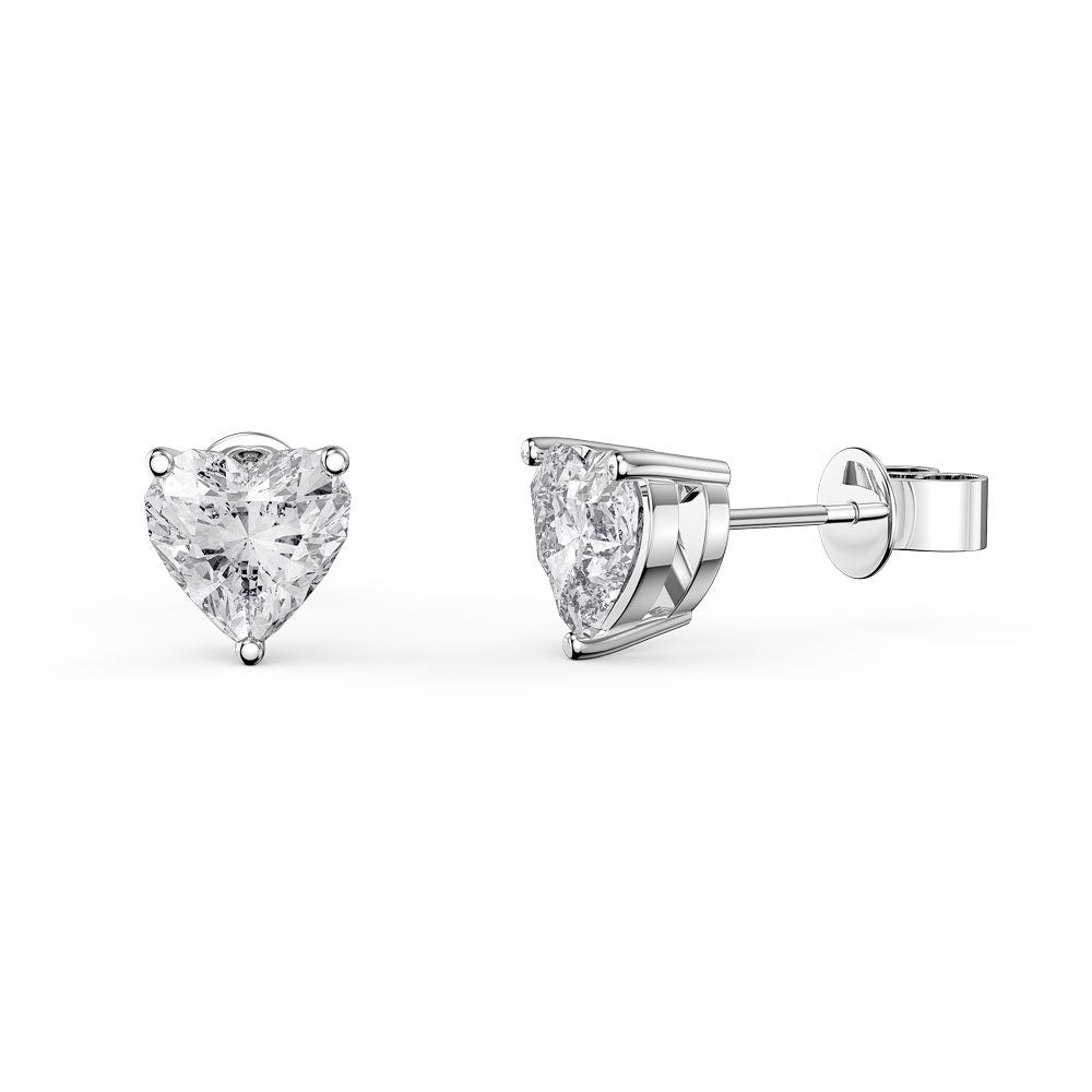 14k White Gold Heart Studs 0.05-8.00 ct. T.W. Round-cut Created Diamond Stud Earrings Solitaire, Push Back, Genuine 14k White Gold