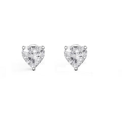 14k White Gold Heart Studs 0.05-8.00 ct. T.W. Round-cut Created Diamond Stud Earrings Solitaire, Push Back, Genuine 14k White Gold