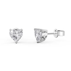 14k White Gold Heart Studs 0.05-8.00 ct. T.W. Round-cut Created Diamond Stud Earrings Solitaire, Push Back, Genuine 14k White Gold