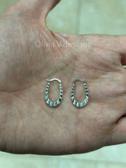 14k White Gold Oval Diamond Cut Hoop Earrings 20mm / Classic Hoops, Everyday Earrings, Gift For Her, For Him, 14k White Gold