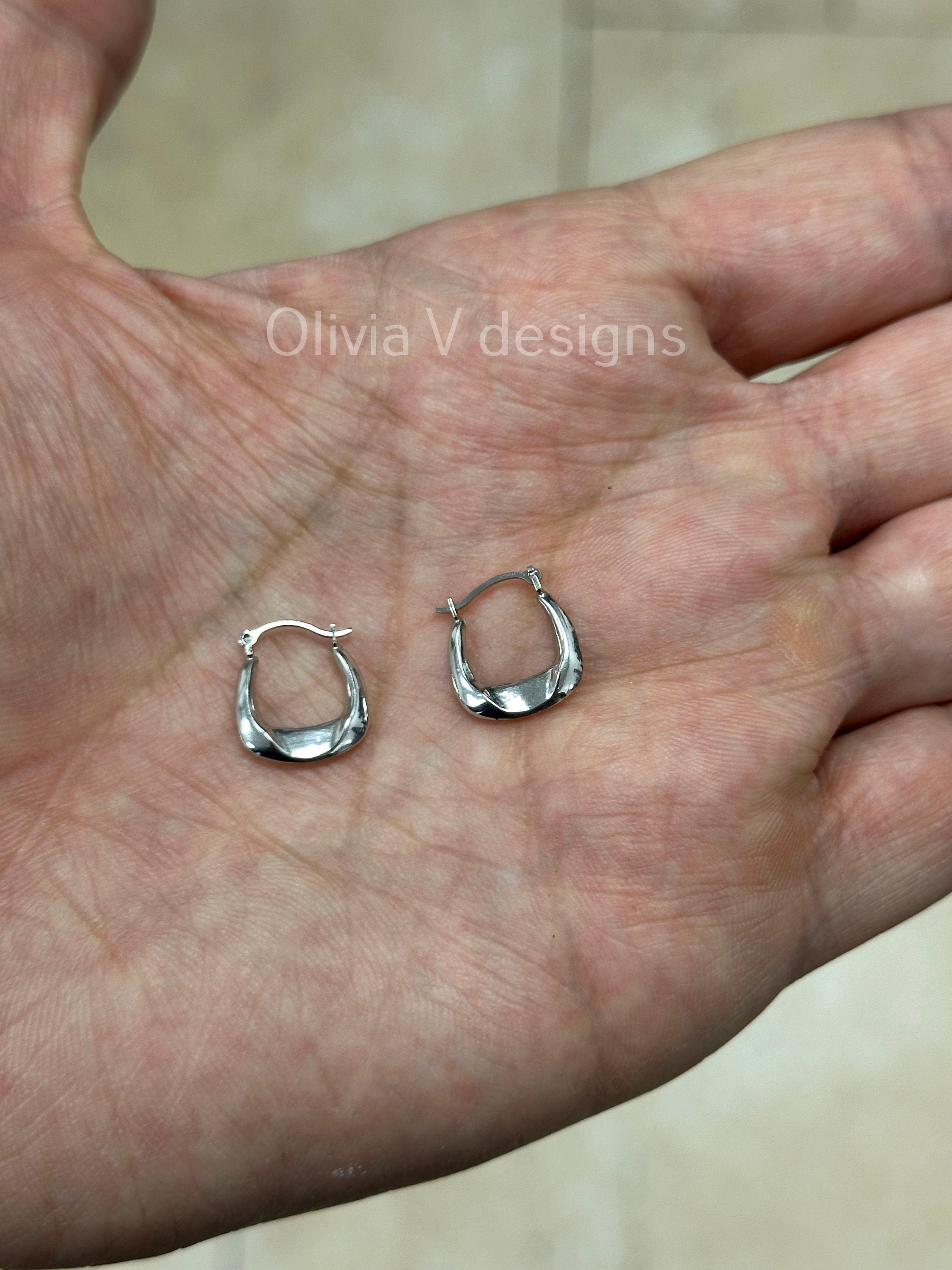 14k White Gold Oval Hoop Earrings 14mm / Classic Hoops, Everyday Earrings, Gift For Her, For Him, 14k White Gold